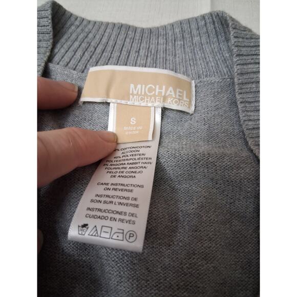Michael Kors Angora Blend Heather Grey V-Neck Belted Sweater Poncho Caftan SM M - Picture 6 of 16